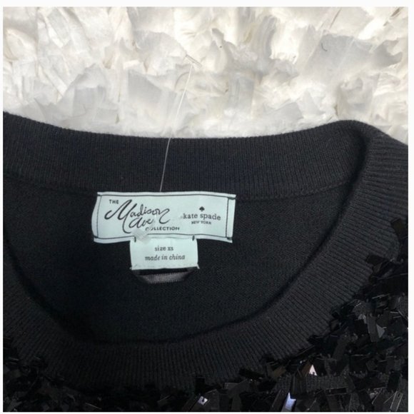 kate spade madison avenue Black Baguette Sequin sweater top size xs nwot - Picture 5 of 10